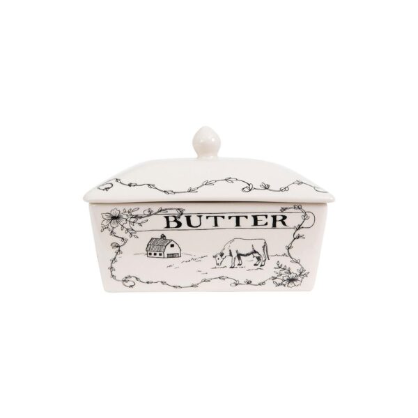 3R Studios 4 oz. White and Black Stoneware Butter Dish with Lid