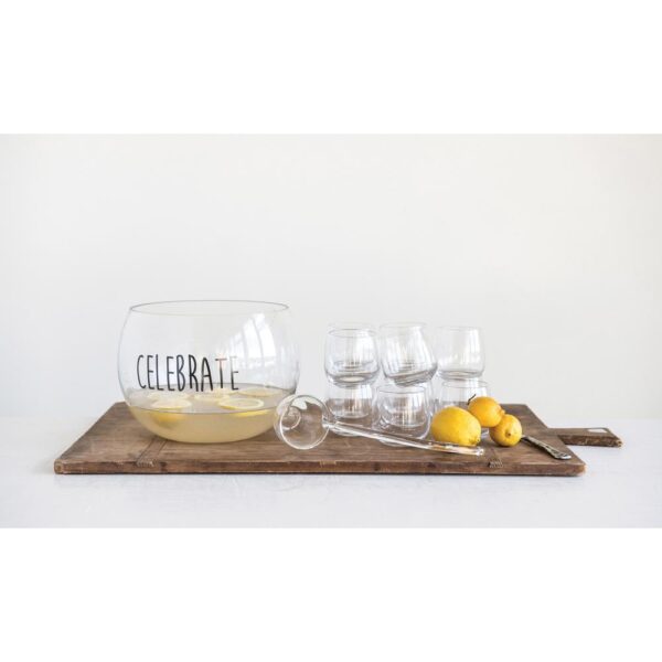 3R Studios 6.5 qt. Clear Glass "Celebrate" Punch Bowl with Ladle and 8 Glasses