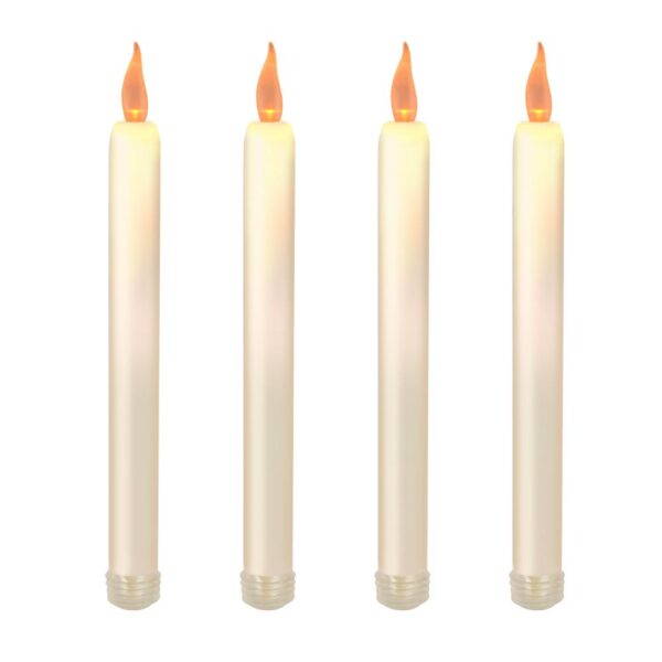 LUMABASE Flameless 9.25 in. Off White with Amber Glow Plastic Tapered Candles (4 Count)