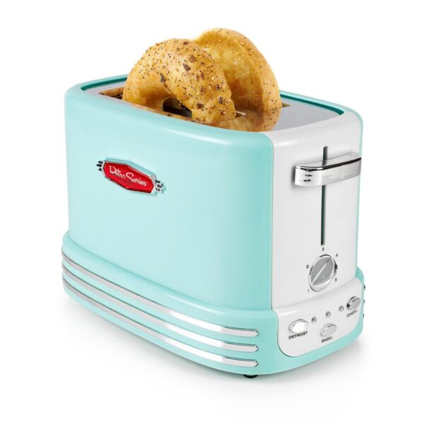 Nostalgia Retro Series 2-Slice Aqua Wide Slot Bagel Toaster with Crumb Tray and Shade Settings