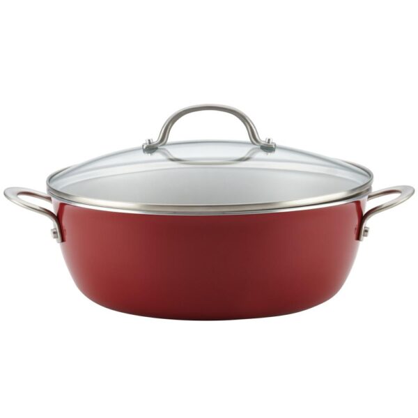 Ayesha Curry Home Collection 7.5 qt. Aluminum Nonstick Stock Pot in Sienna Red with Glass Lid