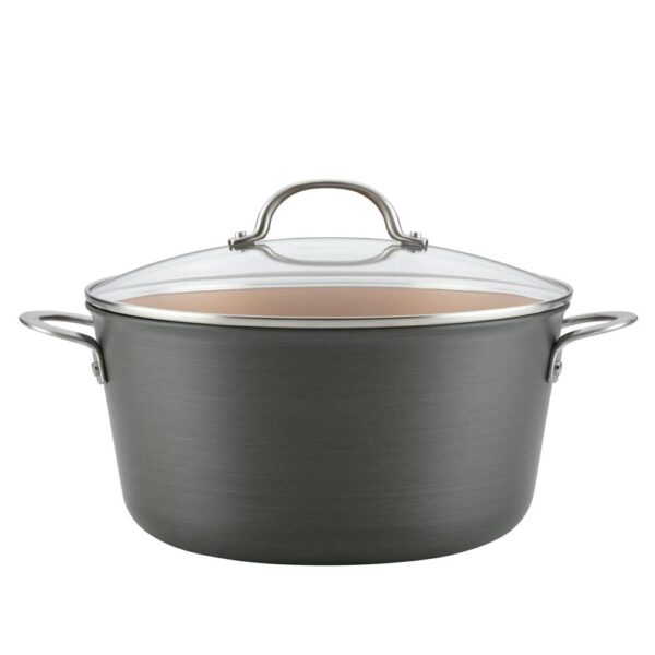 Ayesha Curry Home Collection 10 qt. Hard-Anodized Aluminum Nonstick Stock Pot in Charcoal Gray with Glass Lid