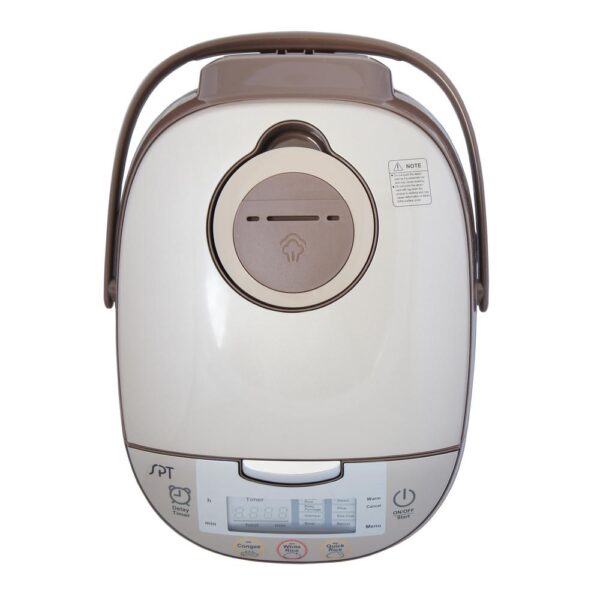 SPT 8-Cup Beige Rice Cooker with Steam Basket and Built-In Timer