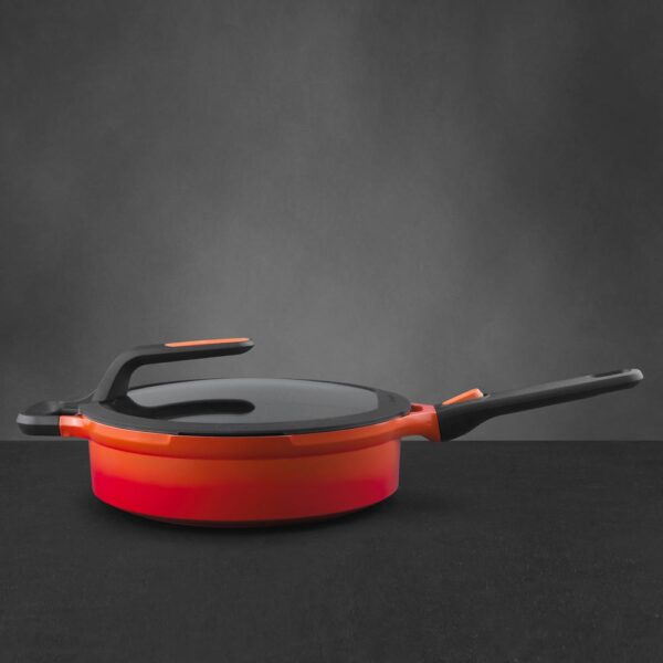 BergHOFF GEM Stay Cool 4.9 qt. Cast Aluminum Nonstick Saute Pan in Orange with Glass Lid