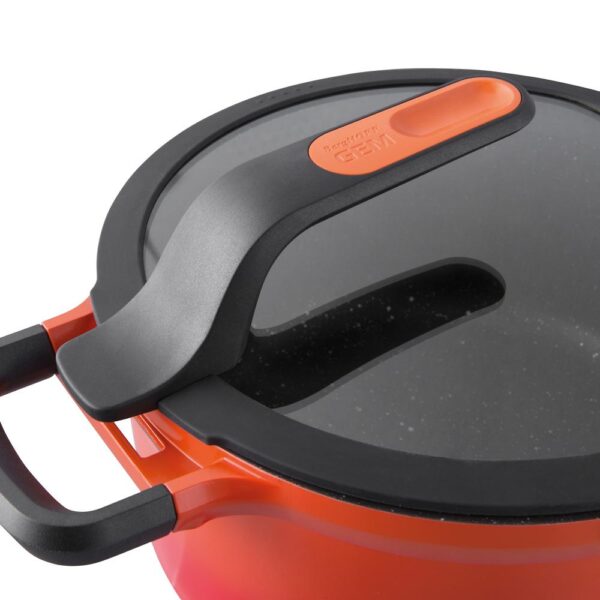 BergHOFF GEM Stay Cool 3.5 qt. Cast Aluminum Nonstick Saute Pan in Orange with Glass Lid and Dual Handles
