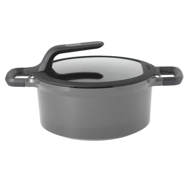 BergHOFF GEM Stay Cool 5 qt. Cast Aluminum Nonstick Stock Pot in Gray with Glass Lid
