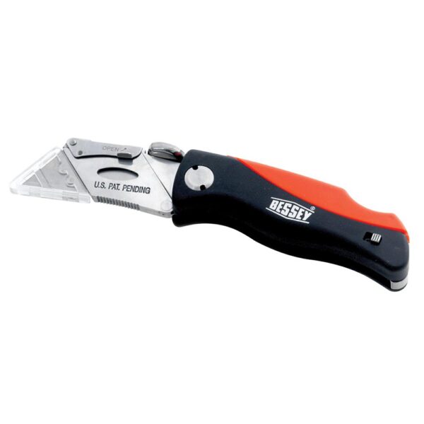 BESSEY Folding Utility Knife with ABS Comfort Handle Room to Store 5 Spare Blades