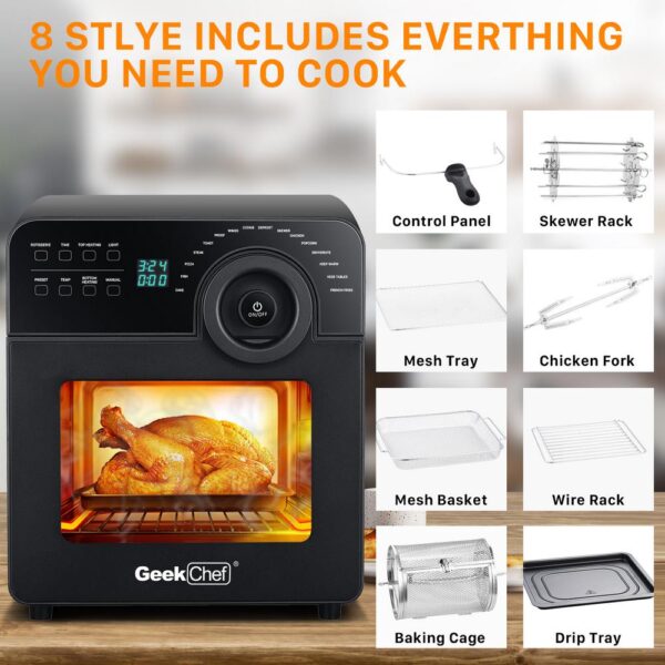 Boyel Living 15 Qt. Black Stainless Steel 16 in 1 Digital Air Fryer Oven with Rotisserie and Dehydrator, 8 Accessories Included