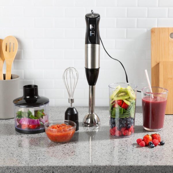 Classic Cuisine 6-Speed 4-in-1 Black Immersion Blender with Chopper and Whisk Attachment