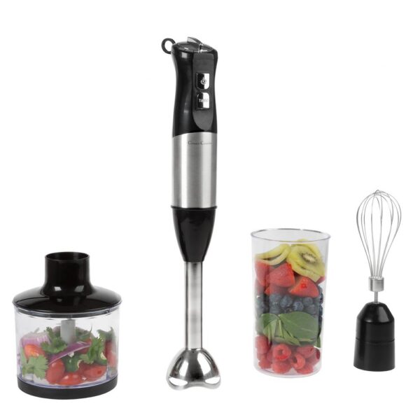 Classic Cuisine 6-Speed 4-in-1 Black Immersion Blender with Chopper and Whisk Attachment