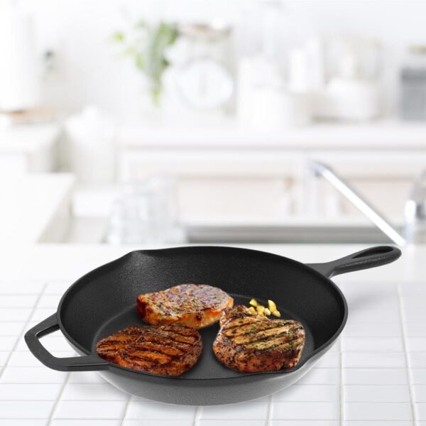 Classic Cuisine 12 in. Cast Iron Skillet in Black with Pour Spout