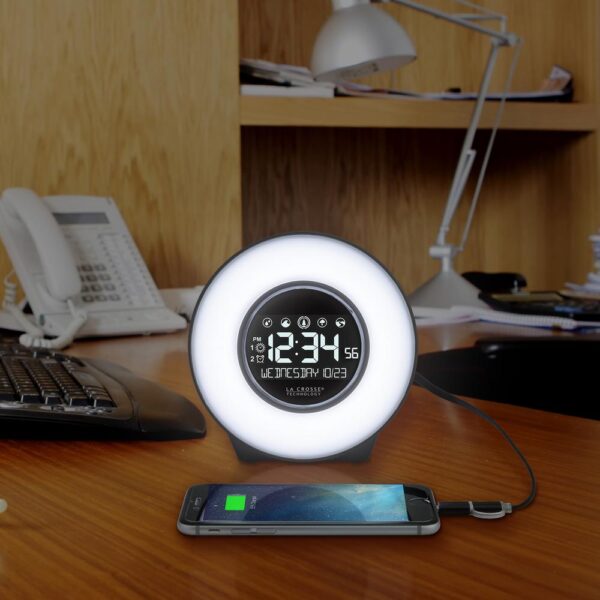 La Crosse Technology Color Mood Light Desk Clock with 5-Soothing Nature Sounds and USB port