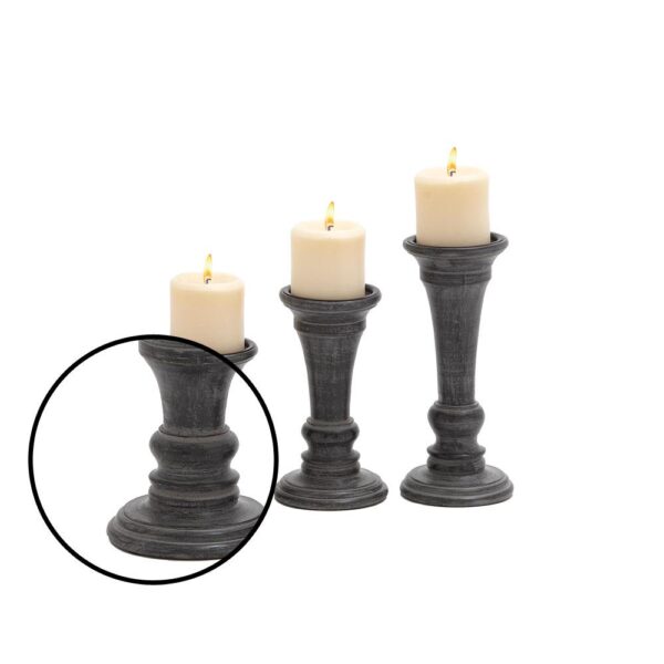 LITTON LANE Distressed Black Mango Wood with Flared Top Candle Holders (Set of 3)