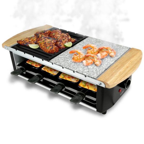 NutriChef 5.8 sq in. Black Raclette Grill, 2-Tier Party Cooktop, Stone Plate and Metal Grills