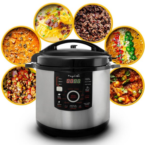 MegaChef 12 Qt. Black and Silver Electric Pressure Cooker with Automatic Shut-Off and Keep Warm Setting