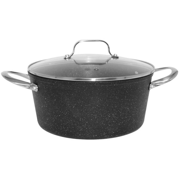 Starfrit The Rock 6 qt. Round Aluminum Nonstick Casserole Dish in Black Speckle with Glass Lid