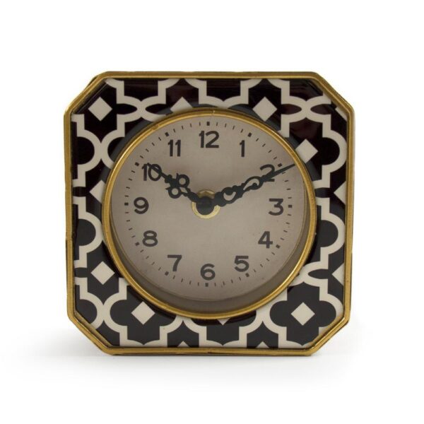 Zentique Black and White Pattern with Gold Trimmed Rounded Square Table Clock
