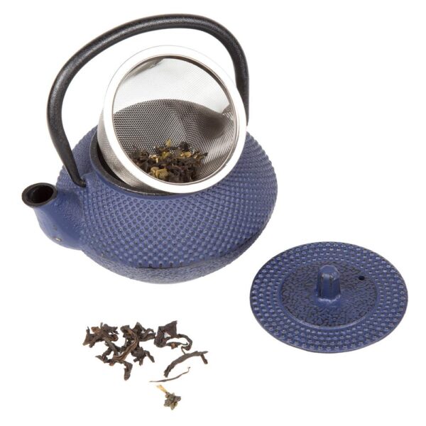 Creative Home Kyusu Blue Cast Iron 10 oz. Tea Pot with Removable Stainless Steel Infuser Basket