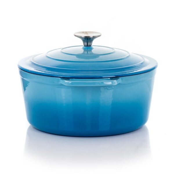 MegaChef MegaChef 4 Qt. Round Enameled Cast Iron Casserole in Blue with Lid