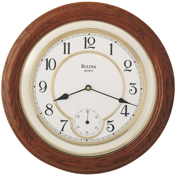 Bulova 14 in. Solid Oak Wall Clock