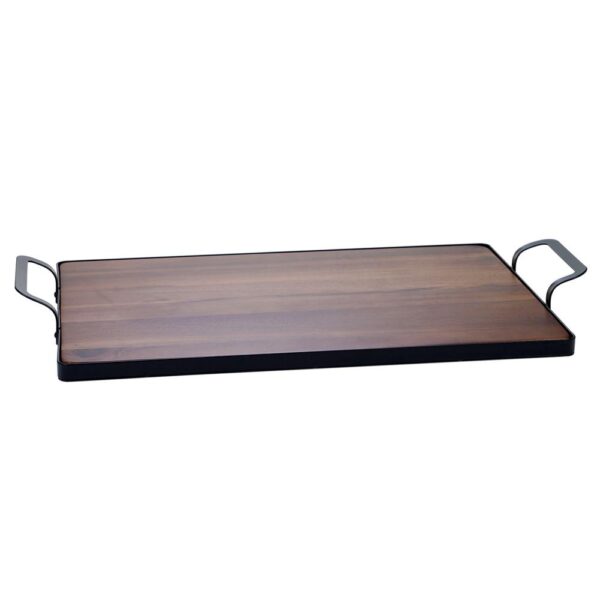 Certified International Acacia 24 in. x 5.25 in. Wood Brown Tray with Metal Frame