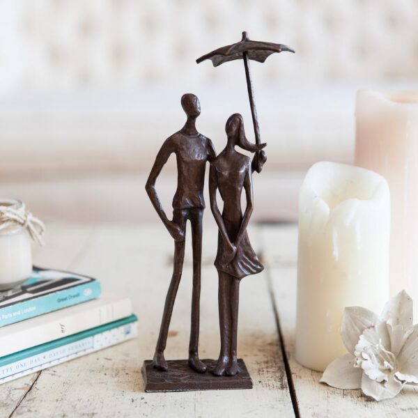 DANYA B Loving Couple Under Umbrella Bronze Sculpture