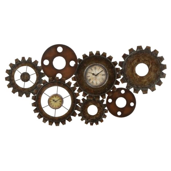 LITTON LANE 17 in. x 34 in. Rustic Industrial Gears Wall Clock in Distressed Iron