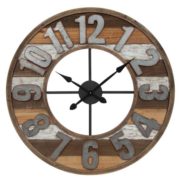 Pinnacle Rustic Reclaimed Wood and Metal Brown Wall Clock