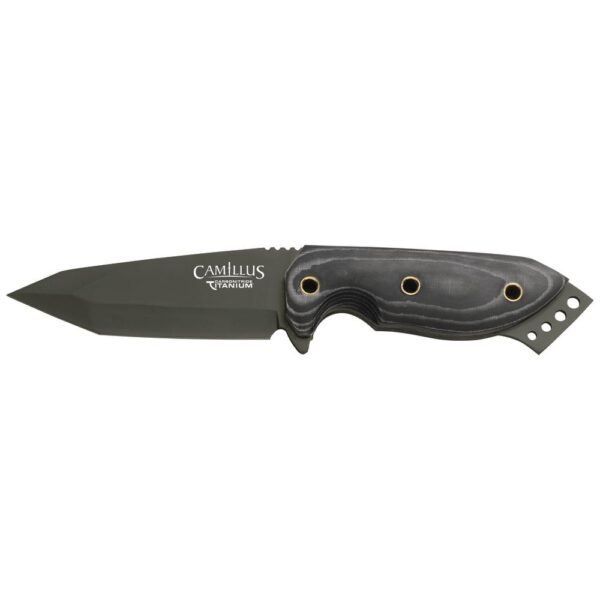 Camillus 3.75 in. Carbonitride Titanium Tanto Straight Edge Fixed Blade Knife with Sheath Included, Micarta Handle