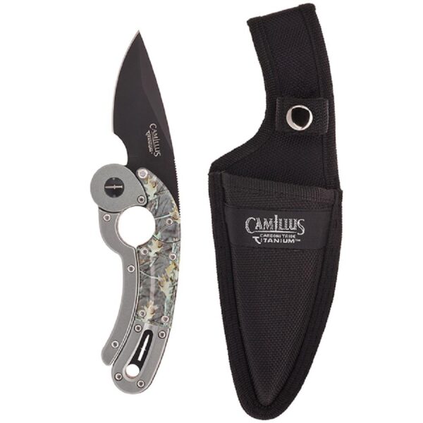 Camillus Dominator 2.25 in. Stainless Steel Drop Point Fixed Blade Knife with Blade Guard, Ergonomic Aluminum Handle, Sheath