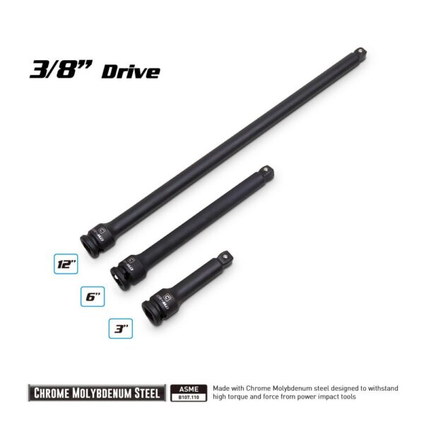 Capri Tools 3/8 in. Drive 3, 6, 12 in. Wobble Impact Extension Bar Set (3-Piece)
