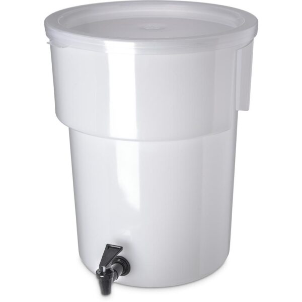 Carlisle 5 gal. Polyethylene Round Beverage Dispenser with Lid and Faucet in White