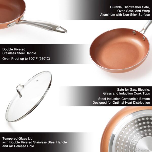 Classic Cuisine Allumi-Shield 12 in. Aluminum Ceramic Nonstick Grill Pan in Copper with Glass Lid
