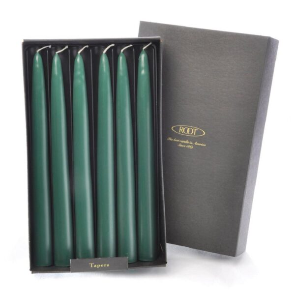ROOT CANDLES 9 in. Dipped Taper Dark Green Dinner Candle (Box of 12)