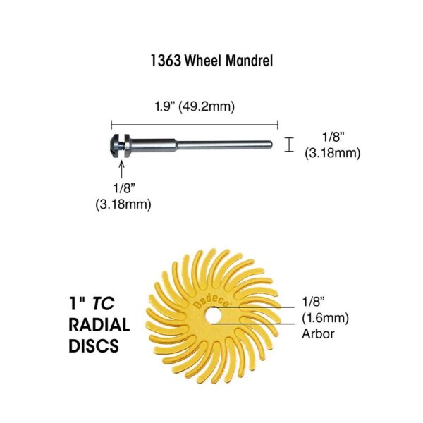 Dedeco Sunburst 7/8 in. Dual Radial Discs - 1/16 in. Standard 220-Grit Arbor Rotary Cleaning and Polishing Tool (12-Pack)