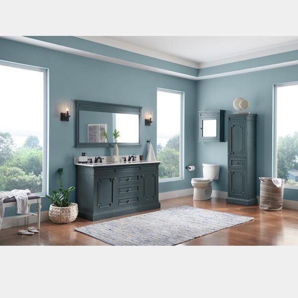 Home Decorators Collection 60 in. W x 32 in. H Framed Rectangular  Bathroom Vanity Mirror in Distressed Blue Fog