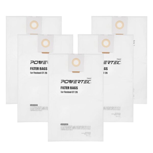 POWERTEC Self-Cleaning Filter Replacement Bag for Festool CT 26 (5-Pack)