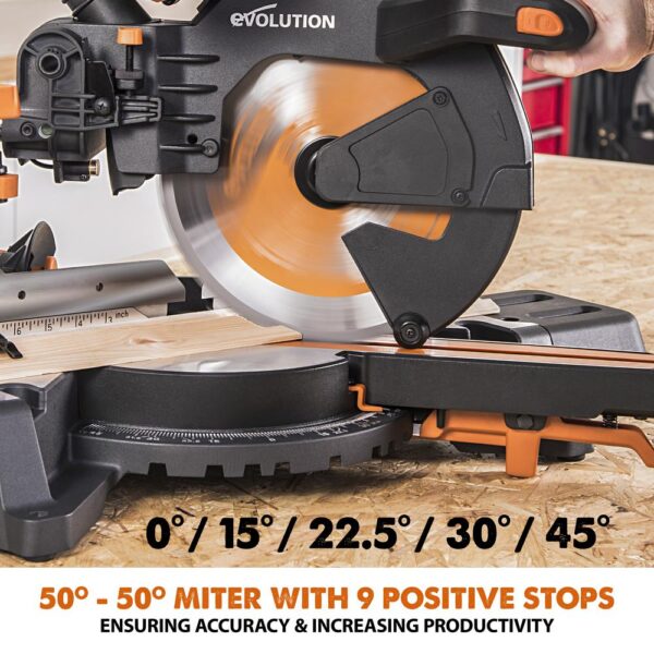 Evolution Power Tools 15 Amp 10 in. Dual Bevel Sliding Miter Saw with Laser Guide, Dust Bag, 13 ft. Power Cord, and 28-T Multi-Material Blade