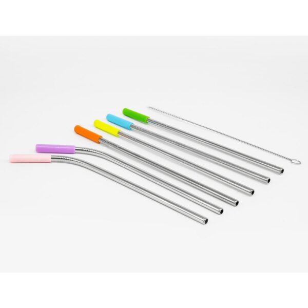 ExcelSteel 14-Piece Straw Set With Silicone Pastel Tips 8-Straight 4-Curved