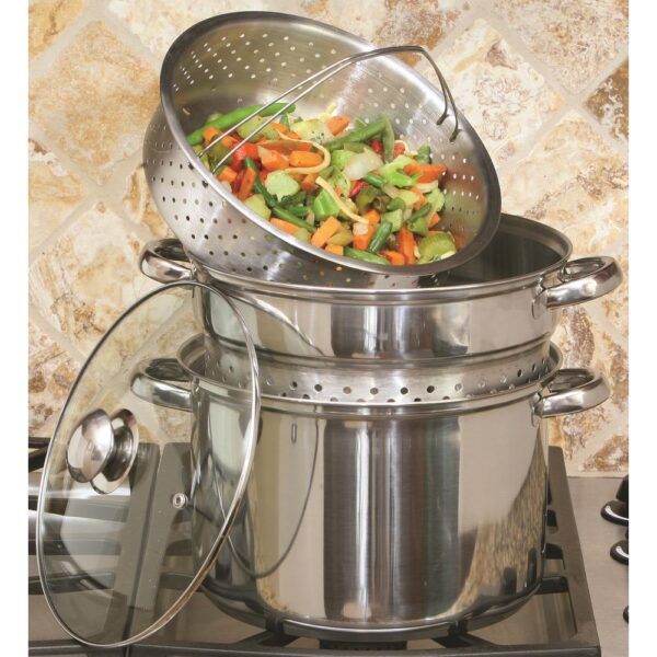 ExcelSteel 8 Qt. 4-Piece 18/10 Stainless Steel Multi-Cooker with Baskets and Lid