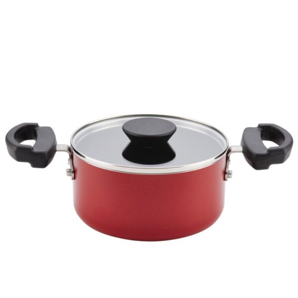 Farberware Neat Nest Space Saving 1.5 qt. Aluminum Nonstick Sauce Pot in Red with Glass Lid