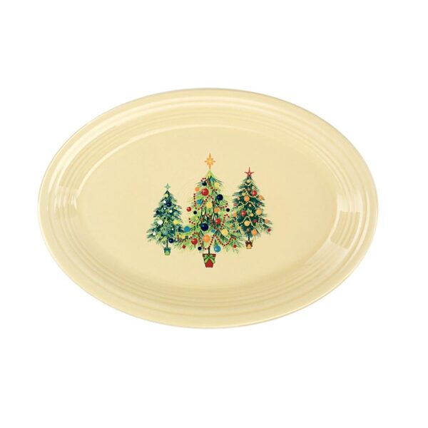 Fiesta 9 5/8" Ivory Ceramic Trio of Christmas Trees Small Oval Platter