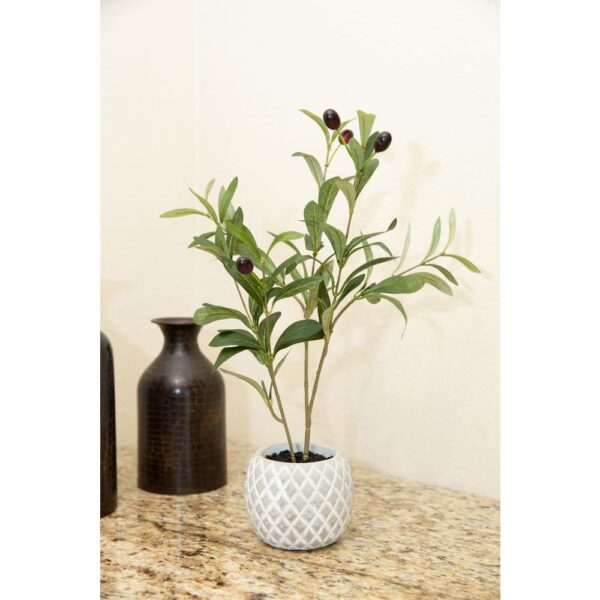 Flora Bunda 14 in. Faux Olive Branch in 4 in White Pineapple Pattern Cement Pot