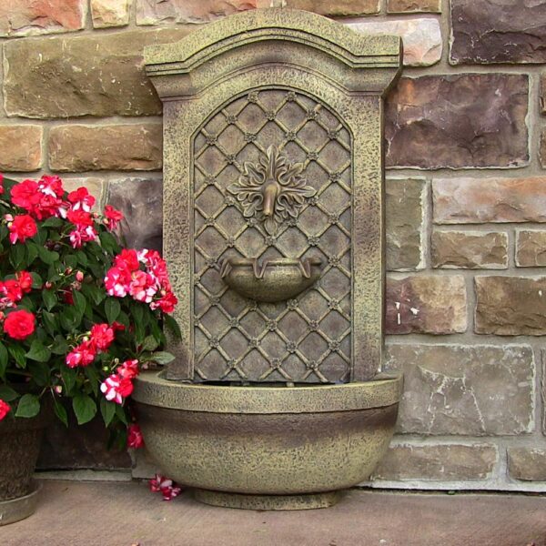 Sunnydaze Decor Rosette Resin Florentine Stone Solar-On-Demand Outdoor Wall Fountain