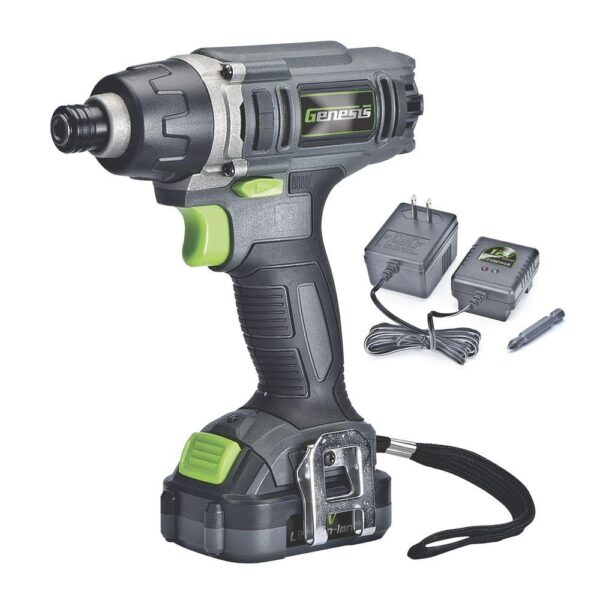 Genesis 12-Volt Lithium-ion Cordless Quick-Change Impact Driver with Light, Power Indicator, Charger, Battery and Bit