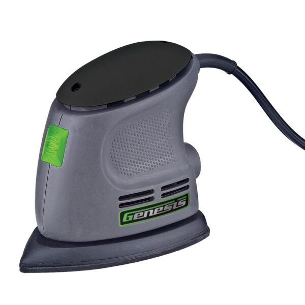 Genesis Corner Palm Sander with Palm Grip, Vacuum Port, Hook-and-Loop System, Dust-Protected Power Switch and Sandpaper