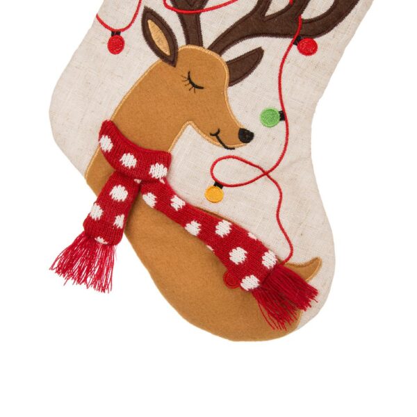 Glitzhome 21 in. L LED Embroidered Linen Christmas Stocking - Reindeer