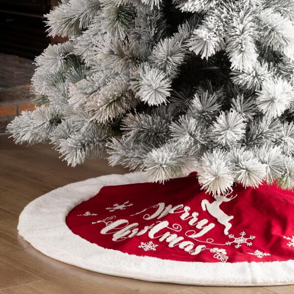 Glitzhome 48 in. D Fabric Christmas Tree Skirt in Merry Christmas