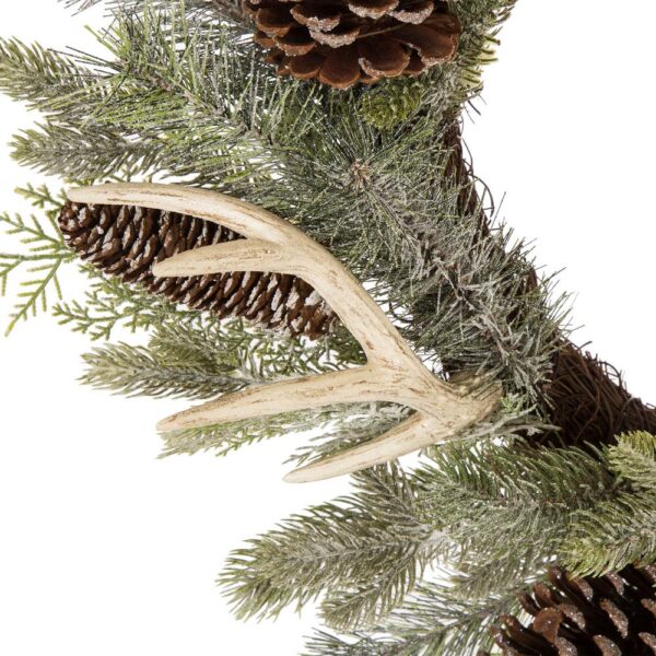 Glitzhome 24 in. D Flocked Pinecone and Antler Wreath