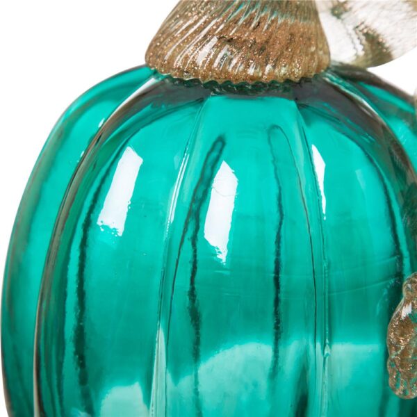 Glitzhome 5.51 in. H Turquoise Crackle Glass Pumpkin